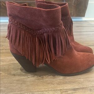 Fringed Suede Ankle Boots - Rust
